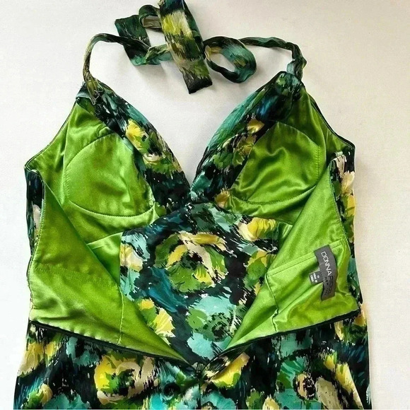 Donna Ricco Silk Halter Dress Flowy A-Line Green Blue Yellow Floral Size 8 - Picture 13 of 15